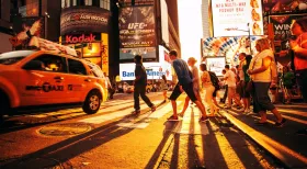 Taxi and pedestrians in New York city