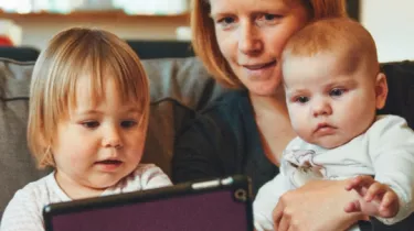 Family with tablet