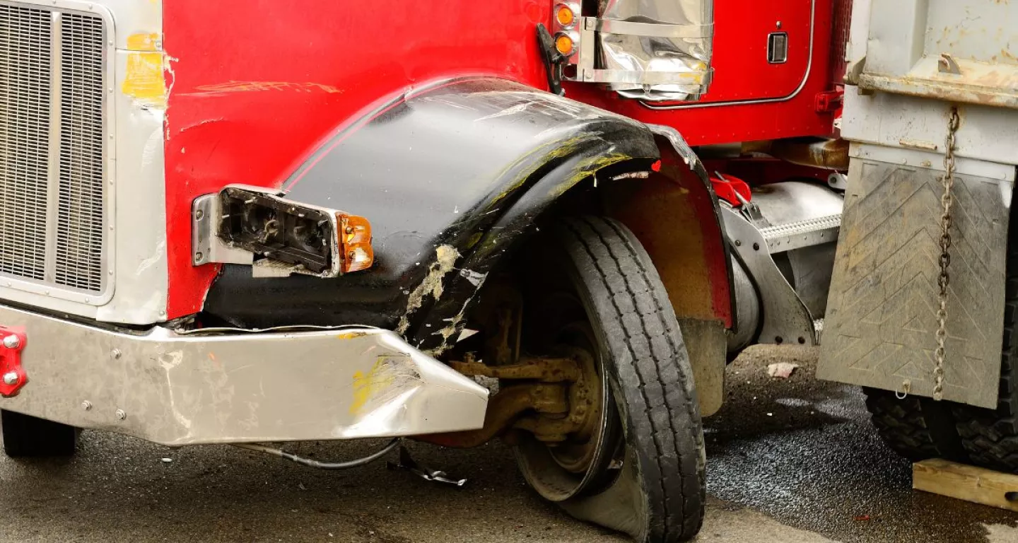 red truck damaged in accident CT