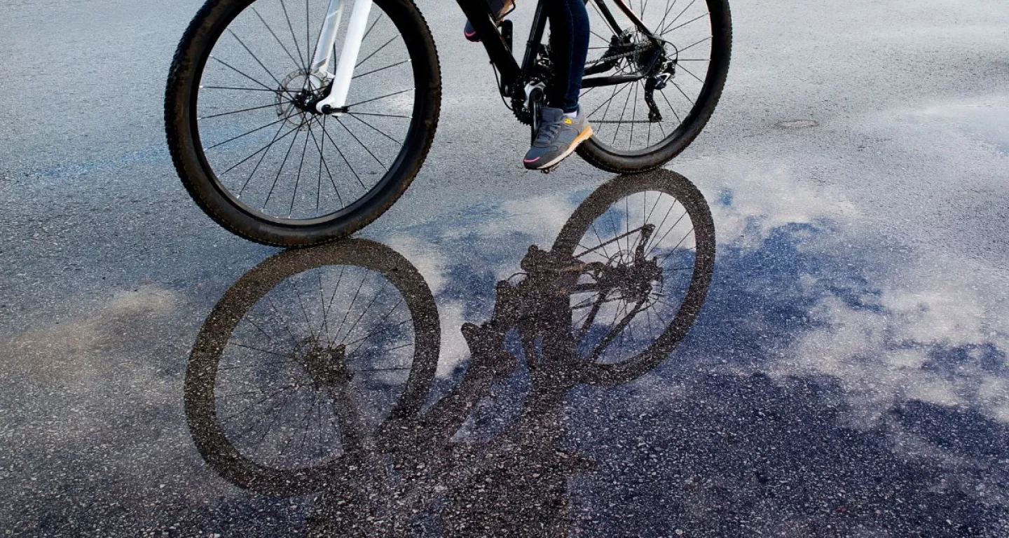 Bicycle reflection in wet pavement